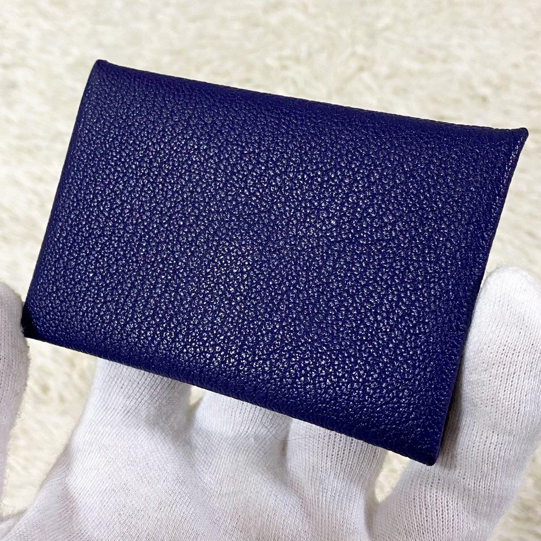 【未使用】エルメス 名刺入れ カルヴィ ヴェルソ ネイビー D刻印 メンズ