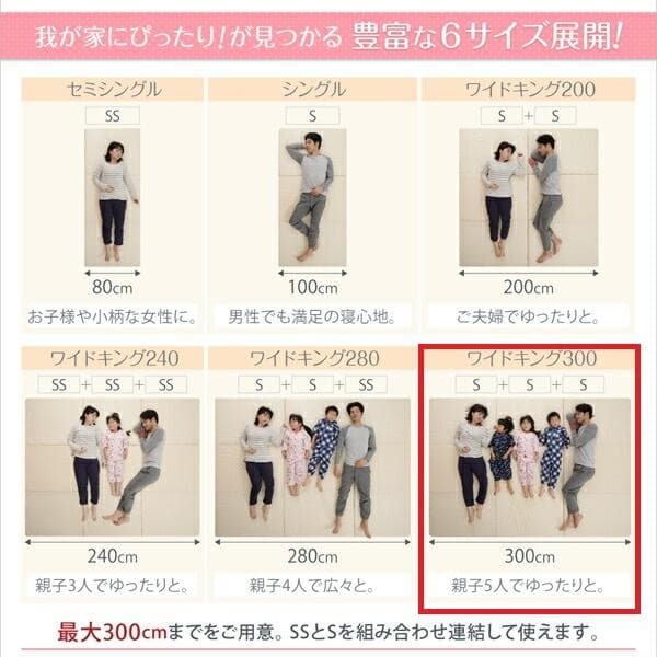 新品　日本製　折り畳み三つ折りマットレス　6cm厚　300cm幅　アイボリー