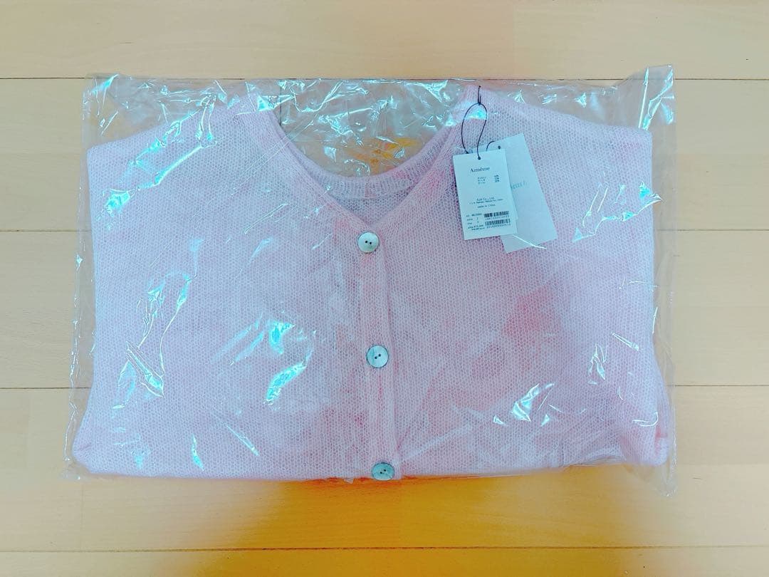 新品・タグ付き＊Aimeine シアーモヘヤロゴ刺繍カーディガン(ピンク)