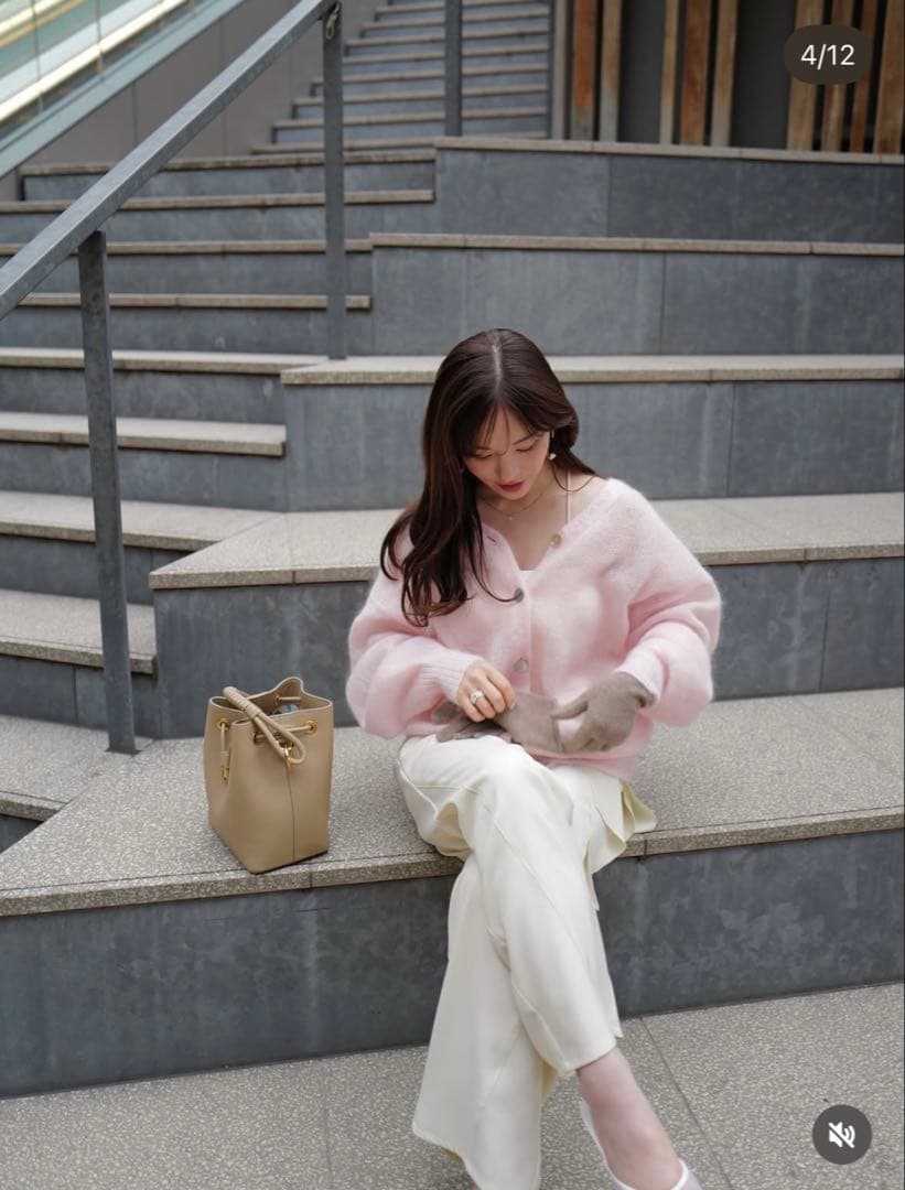 新品・タグ付き＊Aimeine シアーモヘヤロゴ刺繍カーディガン(ピンク)