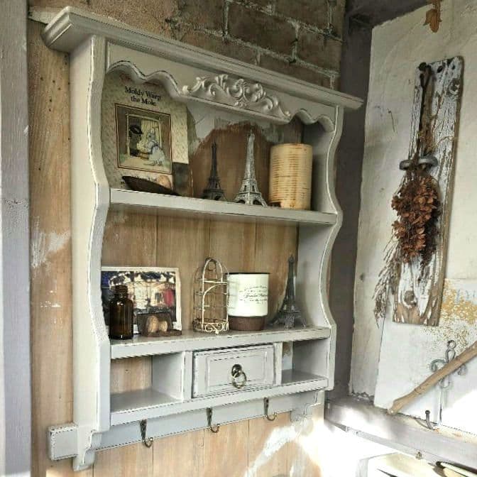 フレンチアンティークシャビー壁掛けシェルフ　ワイド542 モール ベージュ