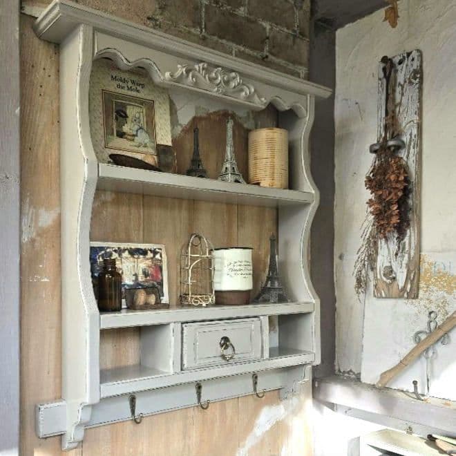 フレンチアンティークシャビー壁掛けシェルフ　ワイド542 モール ベージュ