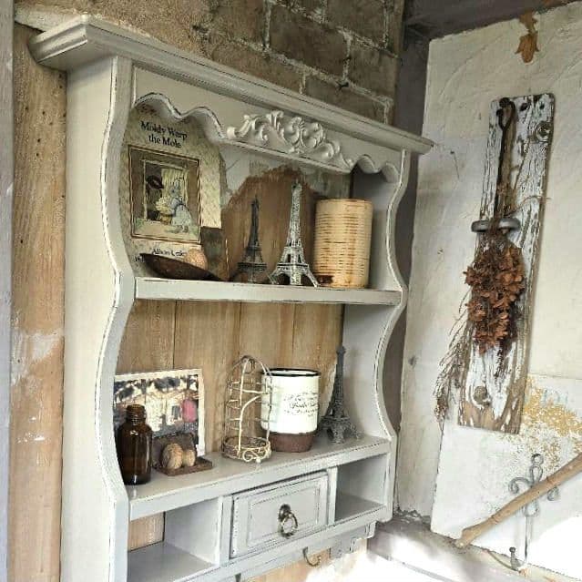 フレンチアンティークシャビー壁掛けシェルフ　ワイド542 モール ベージュ
