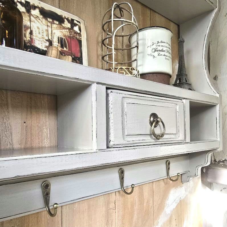 フレンチアンティークシャビー壁掛けシェルフ　ワイド542 モール ベージュ