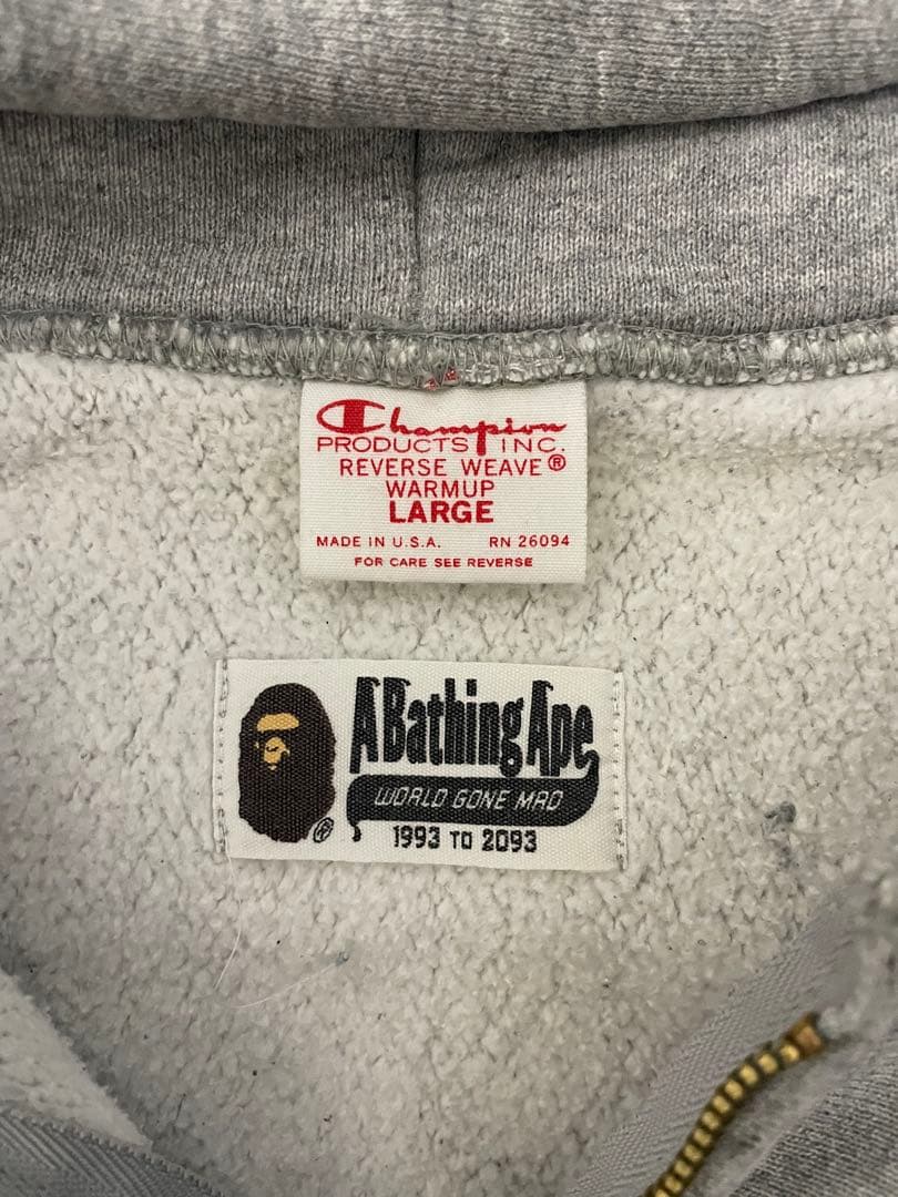 A BATHING APE×champion ジップアップパーカー グレー