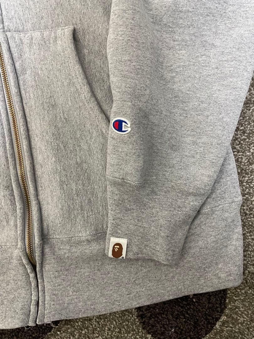A BATHING APE×champion ジップアップパーカー グレー
