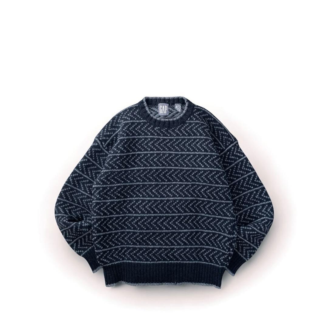 90s OLD GAP バーズアイ ウール ニット セーター　黒 ブラック