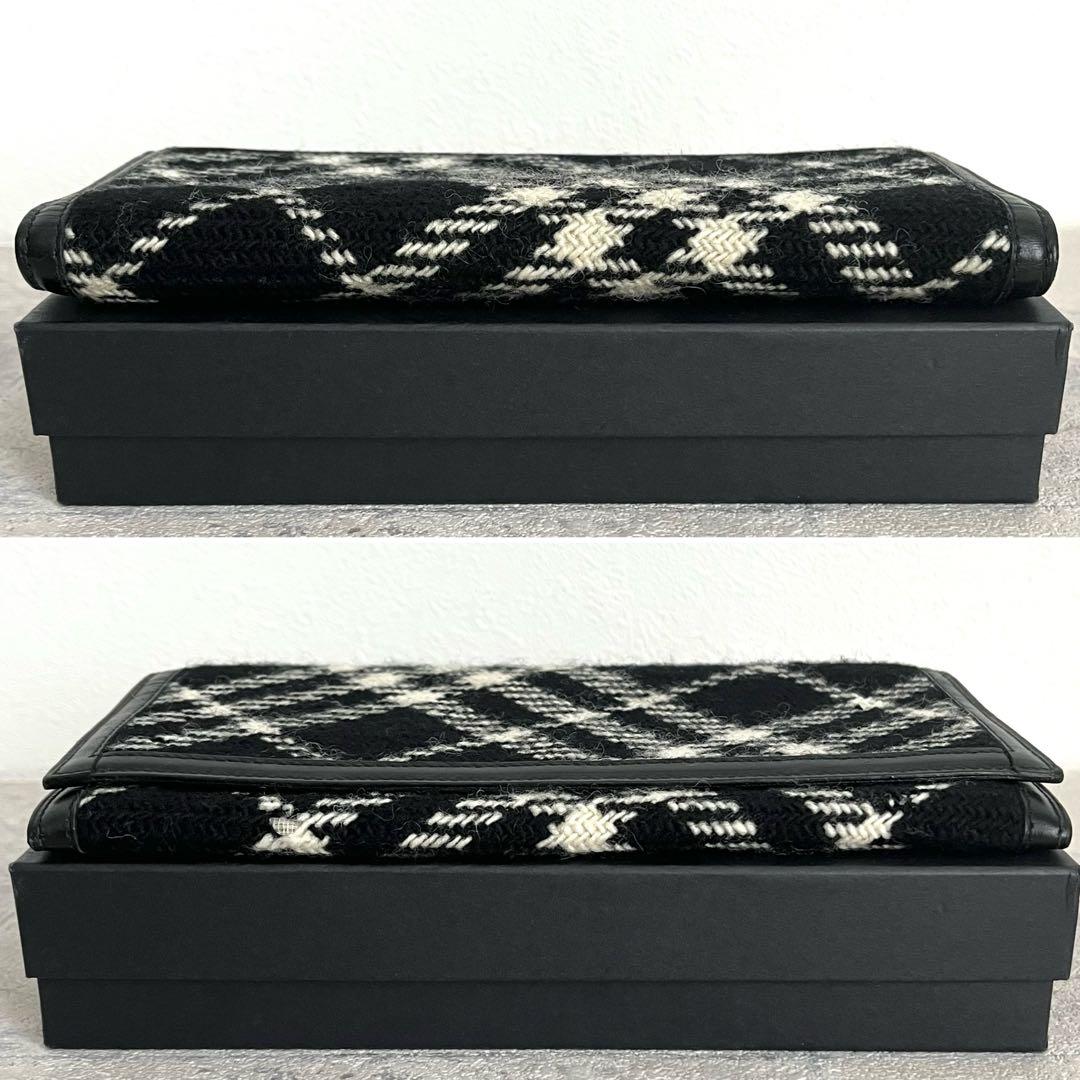 極美品✨️バーバリー チェック柄 長財布 ウール レザー モノトーン フラップ