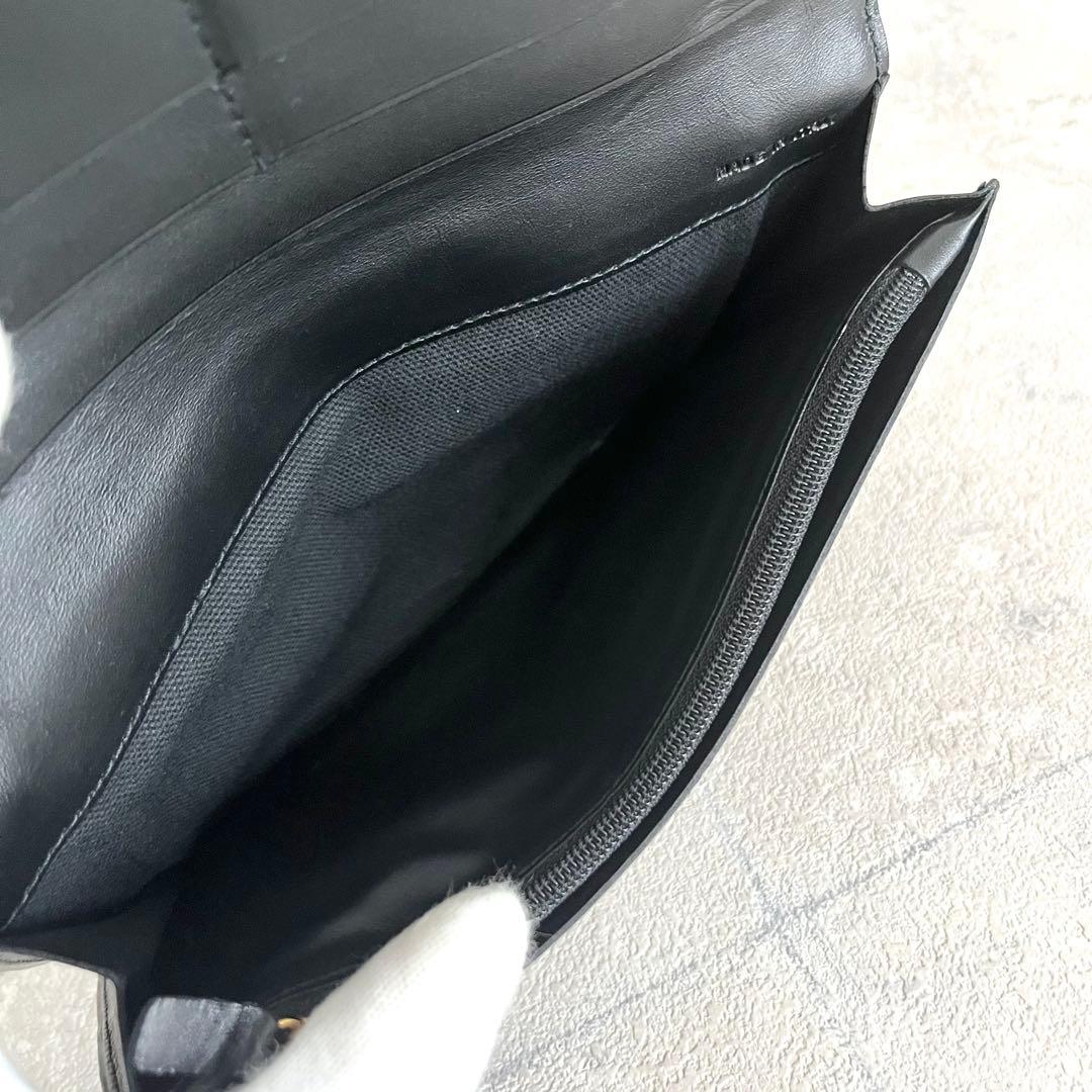 極美品✨️バーバリー チェック柄 長財布 ウール レザー モノトーン フラップ