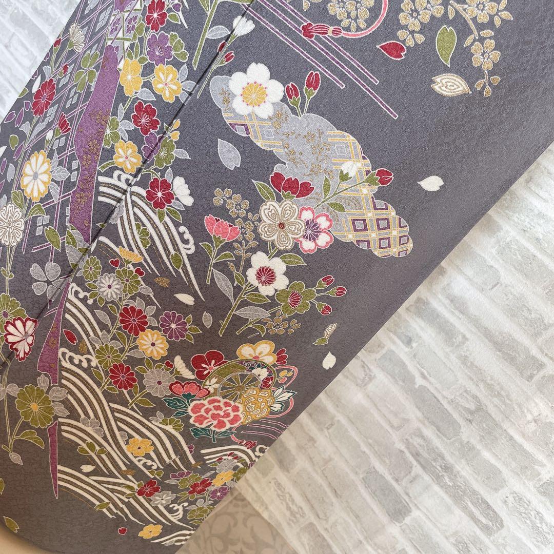 訪問着　フルセット　花ぐるま　流水　鮮やか花々　金彩加工　入学式　Q3