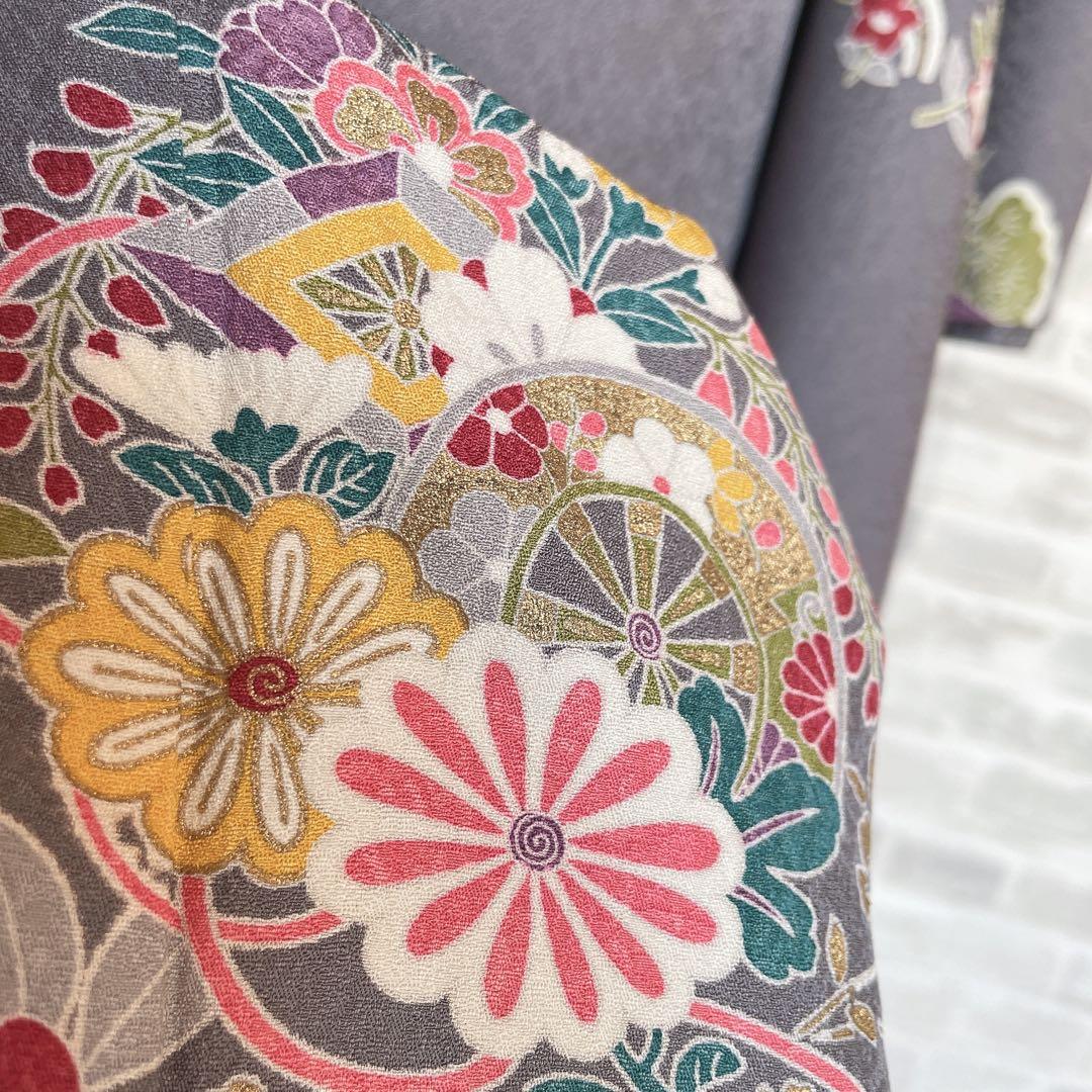 訪問着　フルセット　花ぐるま　流水　鮮やか花々　金彩加工　入学式　Q3