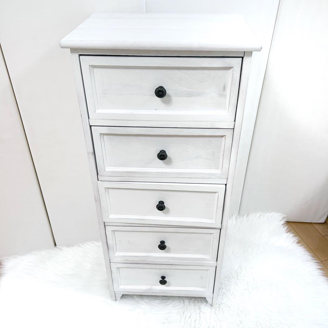 ホワイトシャビー　5段　SHABBY WOOD FURNITURE アンティーク