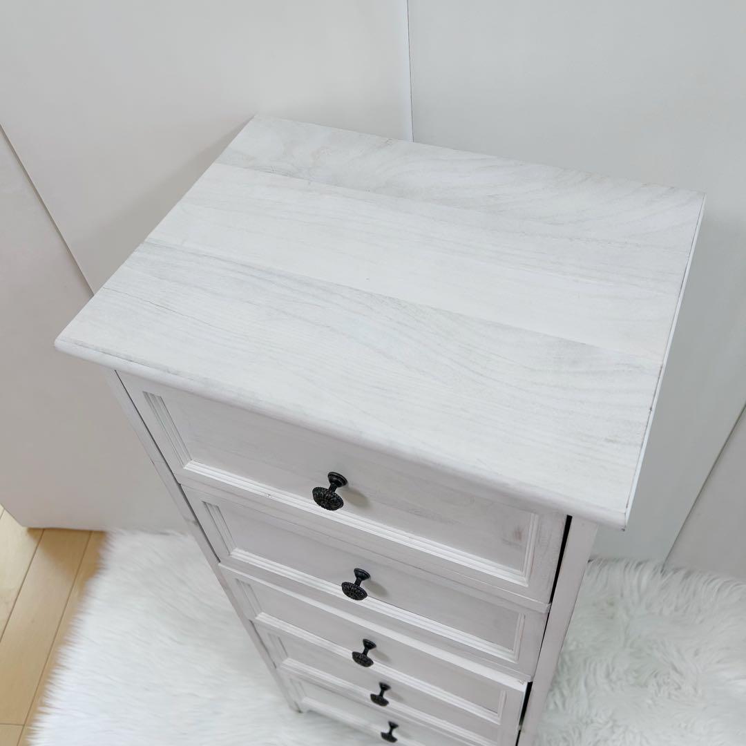 ホワイトシャビー　5段　SHABBY WOOD FURNITURE アンティーク