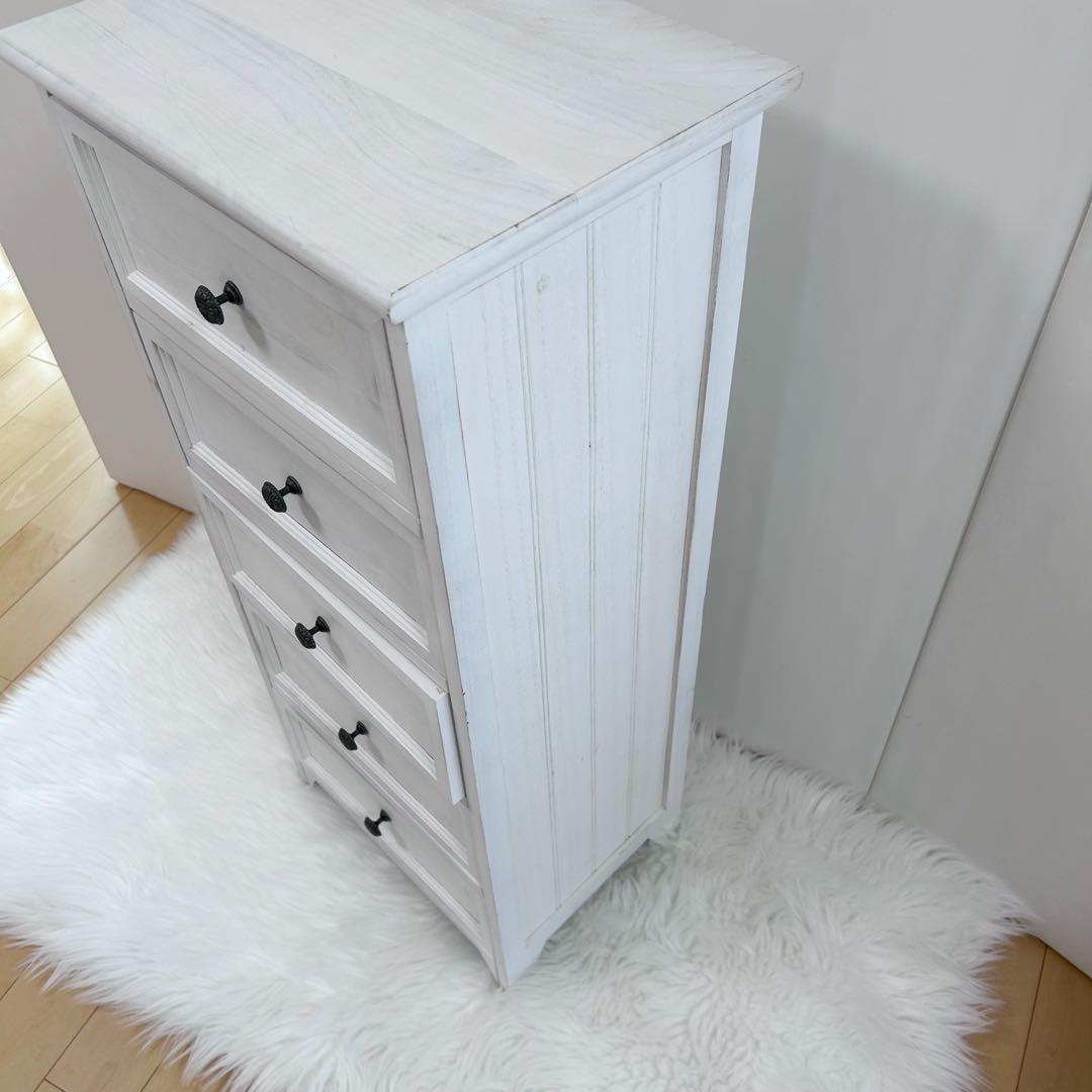 ホワイトシャビー　5段　SHABBY WOOD FURNITURE アンティーク