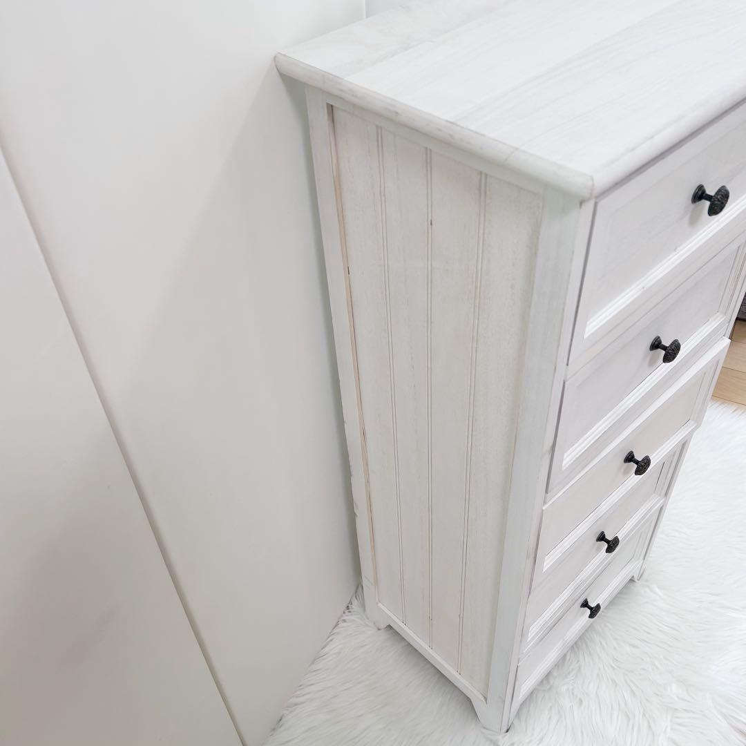 ホワイトシャビー　5段　SHABBY WOOD FURNITURE アンティーク