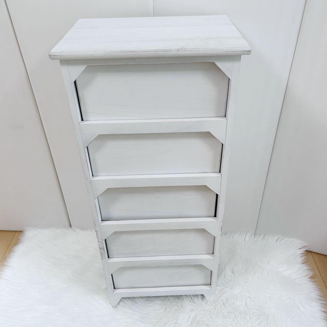 ホワイトシャビー　5段　SHABBY WOOD FURNITURE アンティーク