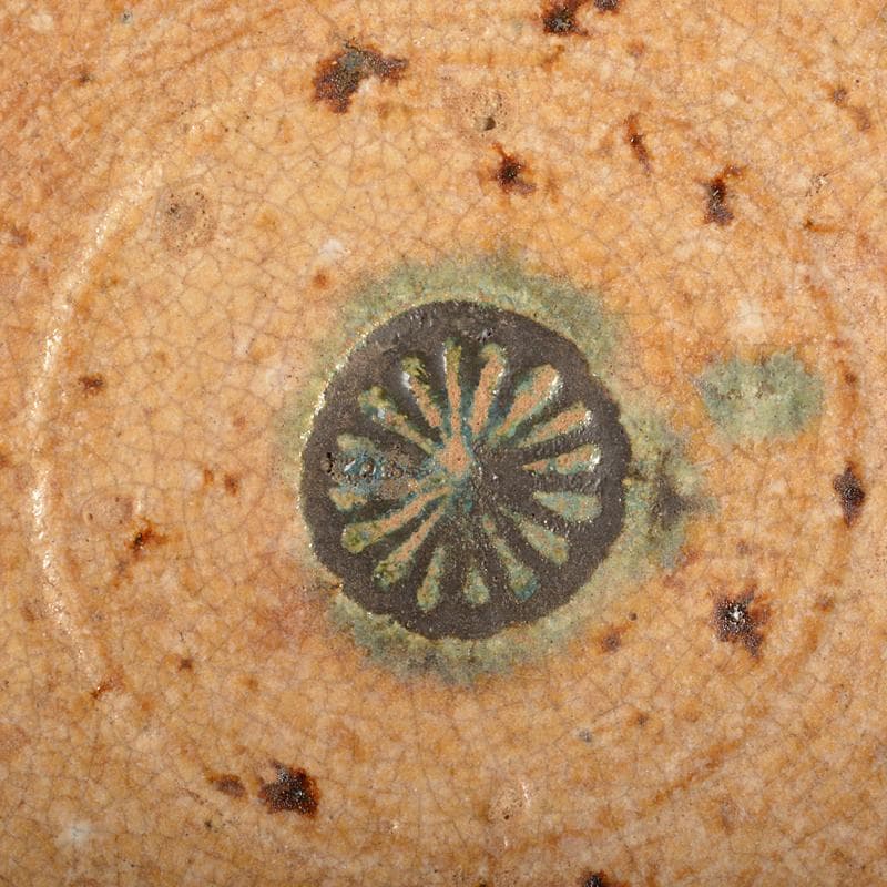 人間国宝　荒川豊蔵作　黄瀬戸　菊紋皿　共布　鵬雲斎極め箱　M　R6945