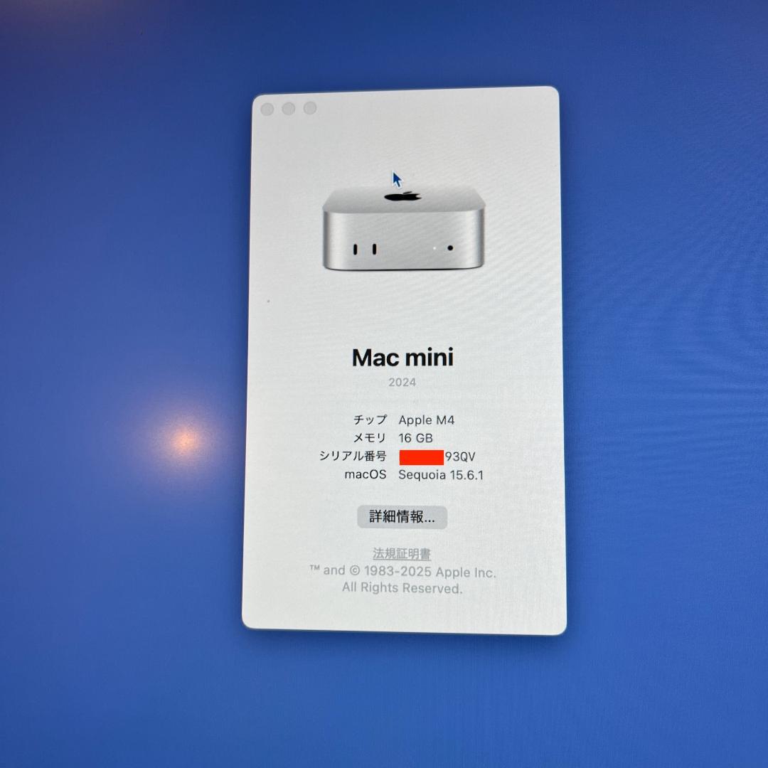 【美品・保証あり】Mac mini 2024 16GBメモリ 256GBSSD