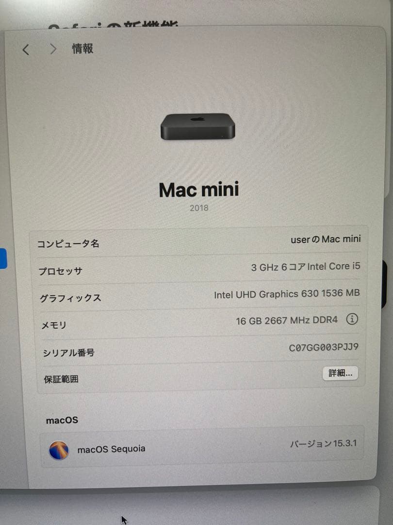Macデスクトップ Mac mini 2018 3.0GHz(i5),16GB,512GB