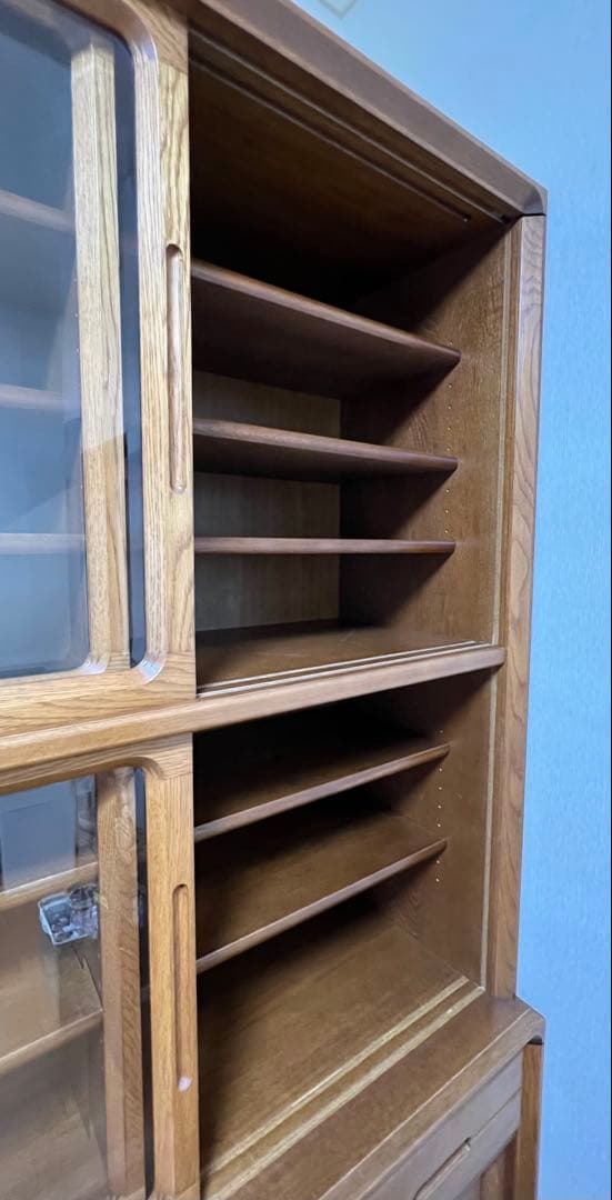 豆パンさん専用　木製食器棚カップボード　なら材ガラス引戸2段引出し3 引き戸1段