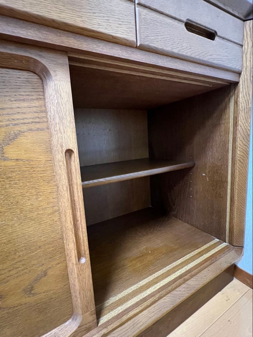 豆パンさん専用　木製食器棚カップボード　なら材ガラス引戸2段引出し3 引き戸1段