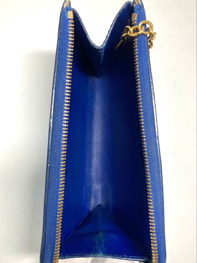 セリーヌ　レザー　キーリング付き　L字ファスナー ケース　財布　ブルー系