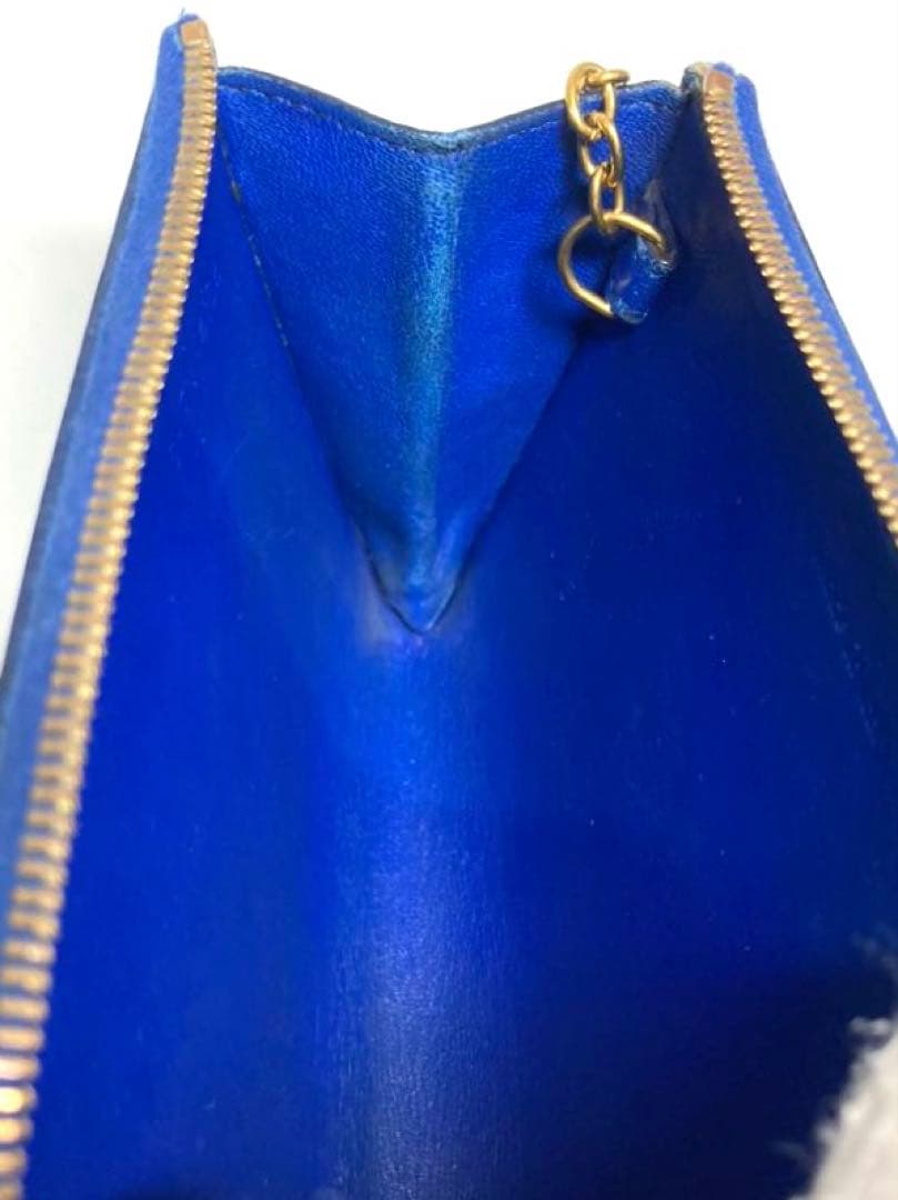 セリーヌ　レザー　キーリング付き　L字ファスナー ケース　財布　ブルー系