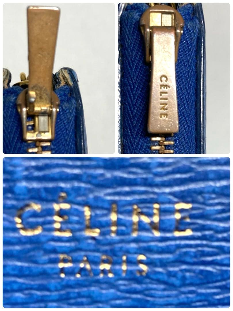 セリーヌ　レザー　キーリング付き　L字ファスナー ケース　財布　ブルー系