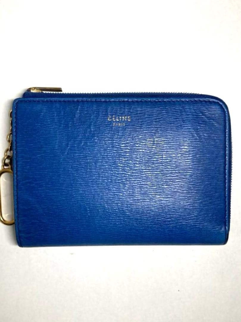 セリーヌ　レザー　キーリング付き　L字ファスナー ケース　財布　ブルー系