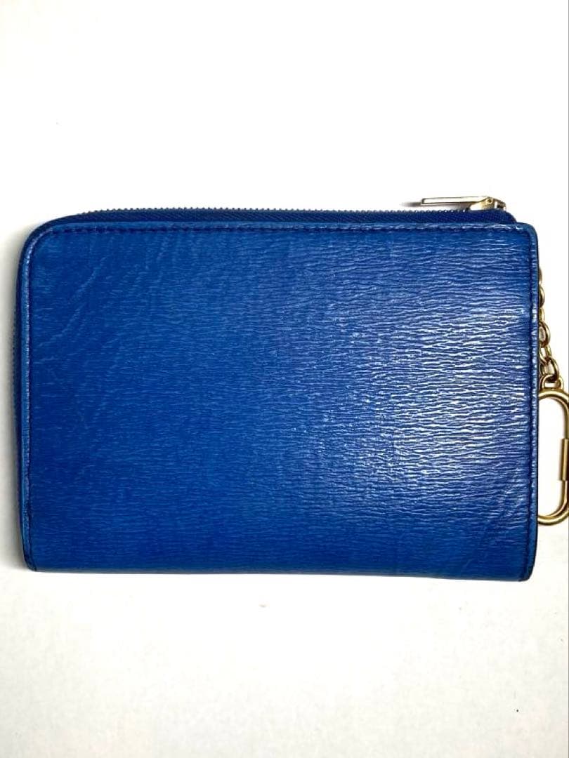 セリーヌ　レザー　キーリング付き　L字ファスナー ケース　財布　ブルー系