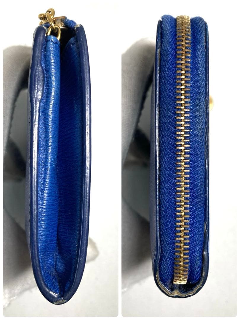 セリーヌ　レザー　キーリング付き　L字ファスナー ケース　財布　ブルー系