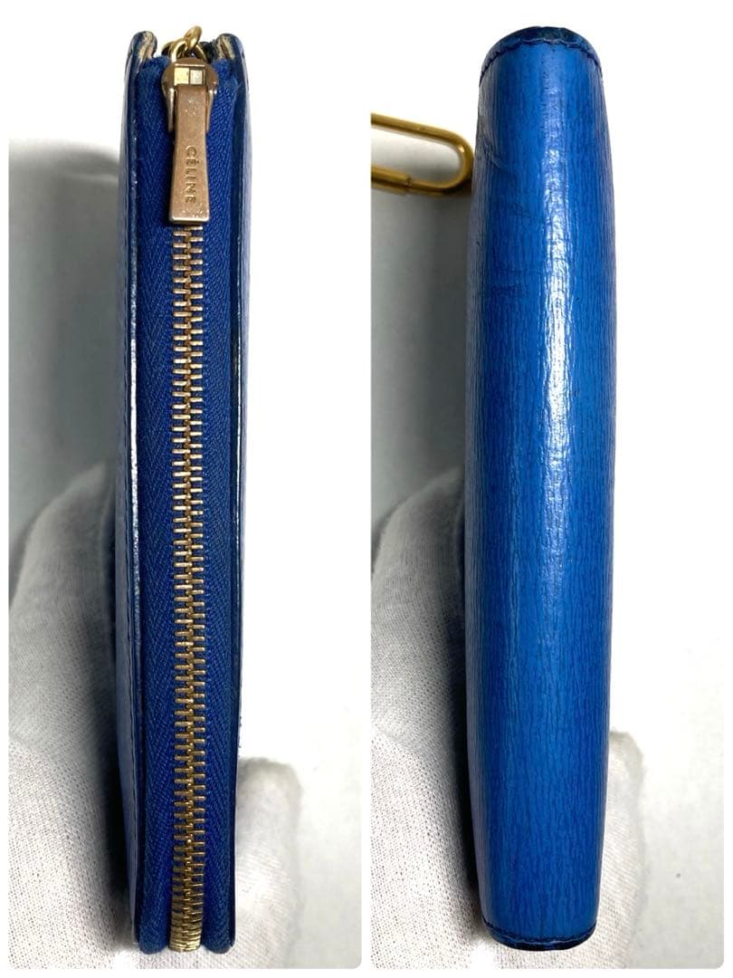 セリーヌ　レザー　キーリング付き　L字ファスナー ケース　財布　ブルー系
