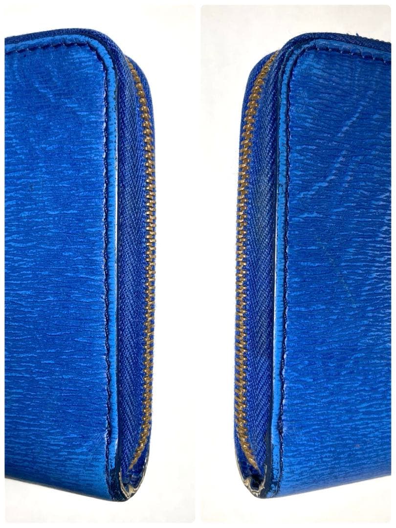 セリーヌ　レザー　キーリング付き　L字ファスナー ケース　財布　ブルー系