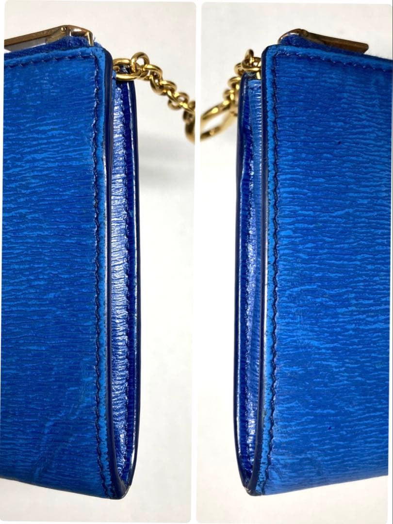 セリーヌ　レザー　キーリング付き　L字ファスナー ケース　財布　ブルー系