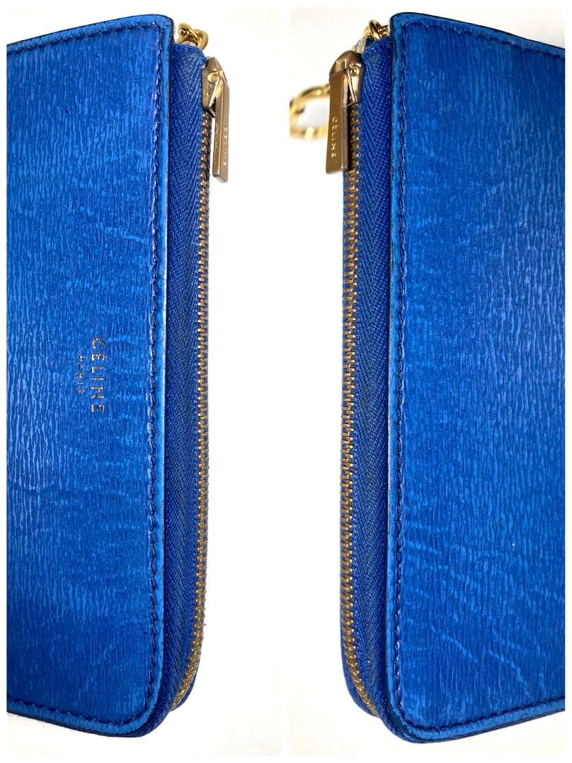 セリーヌ　レザー　キーリング付き　L字ファスナー ケース　財布　ブルー系