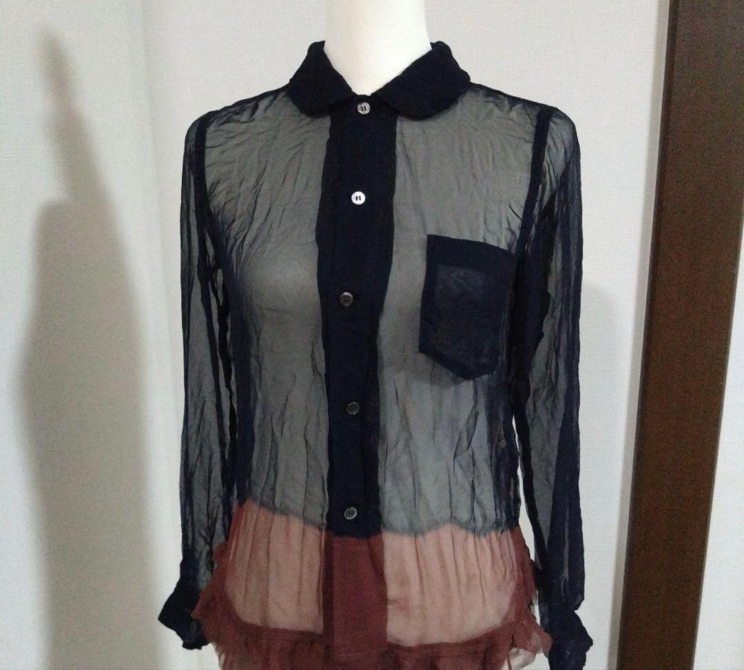 コム・デ・ギャルソン　シースルーシャツ　濃紺×茶