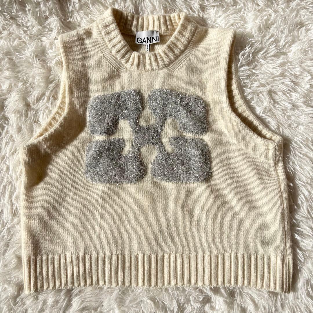 【美品】 GANNI ラメ ロゴ graphicwool mix vest