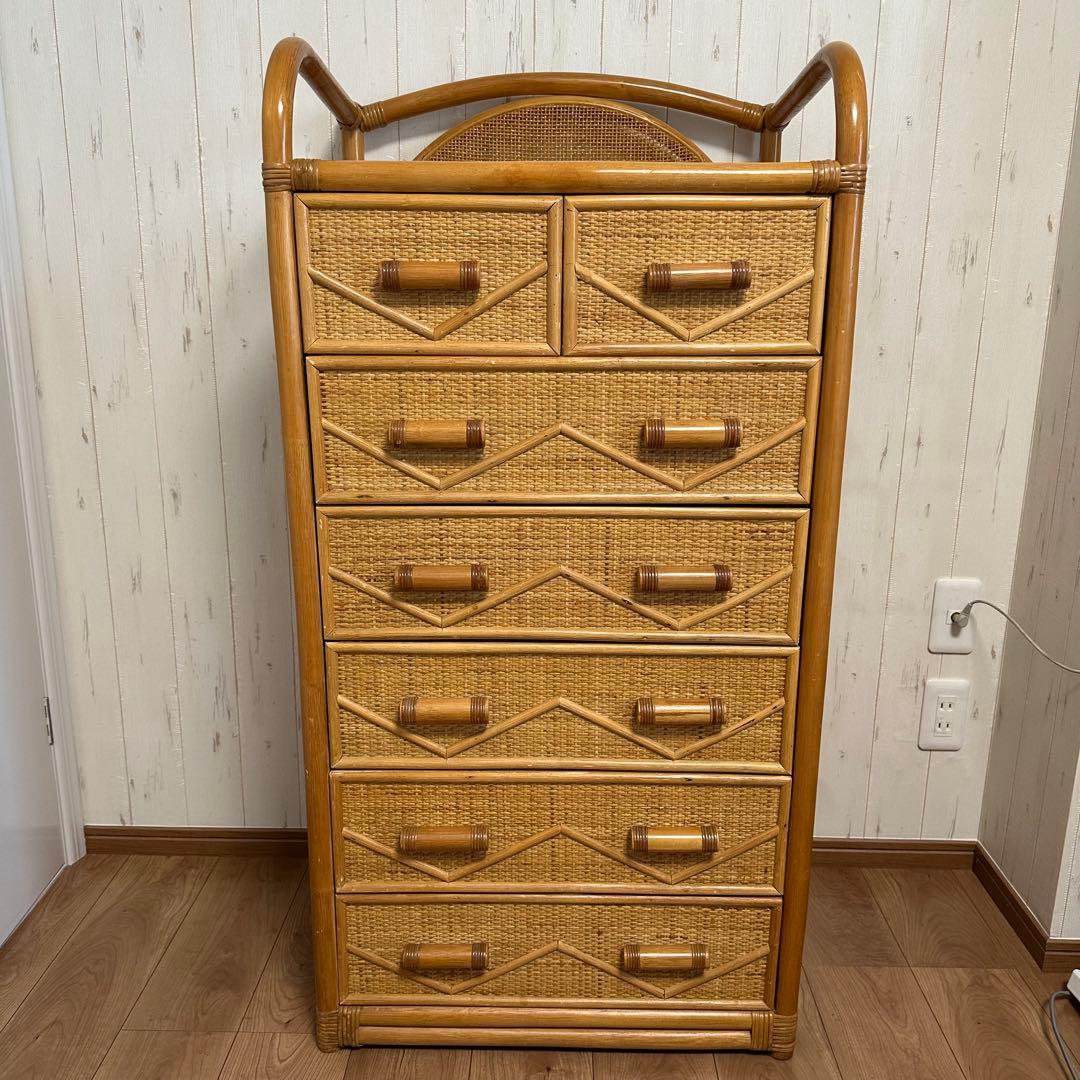 チェスト 家具 タンス 収納家具 整理棚 ラタン 6段 天然素材 引取希望