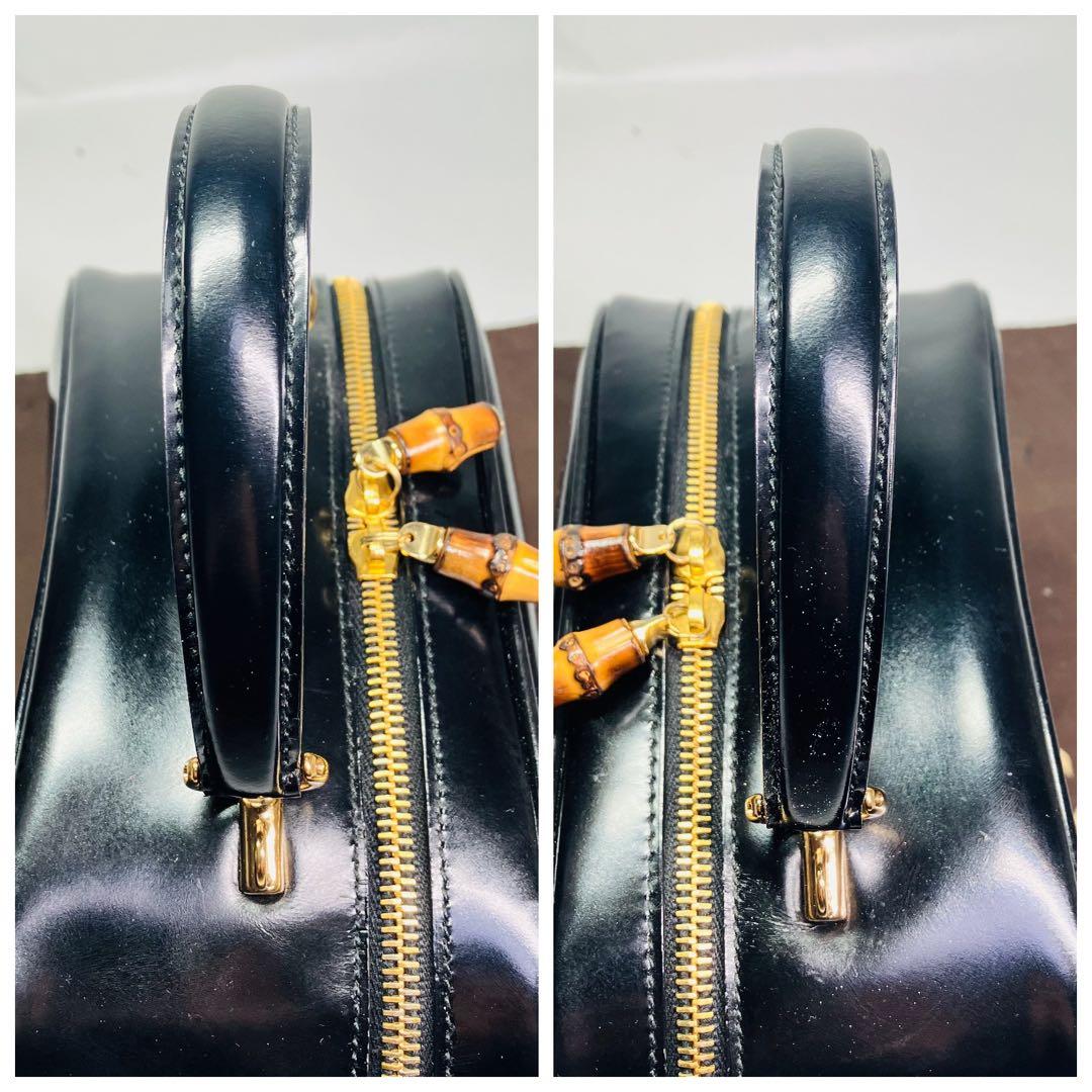 美品　グッチ2wayショルダーバニティバッグ　バンブーエナメルパテントレザー黒