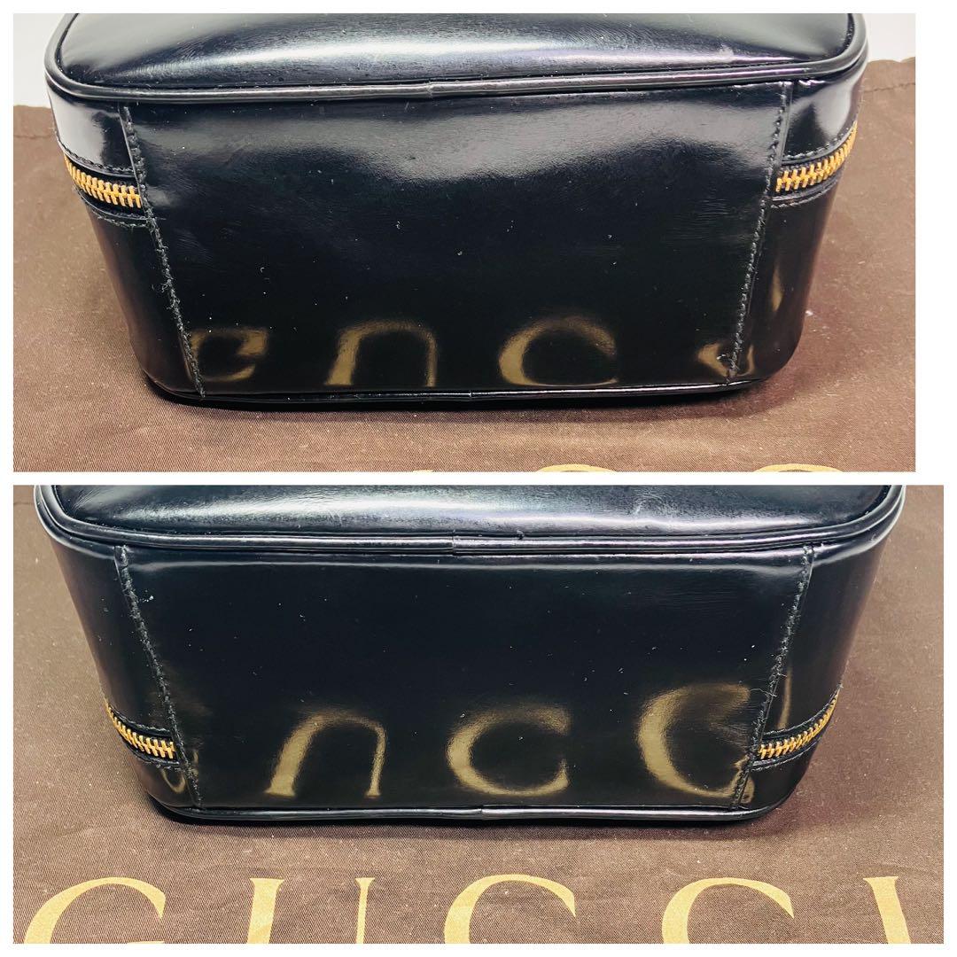 美品　グッチ2wayショルダーバニティバッグ　バンブーエナメルパテントレザー黒