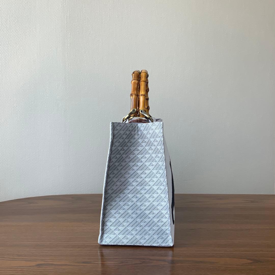 帯　猫と蝶々　リメイク　バンブーハンドルバッグ　浅型マチ広め