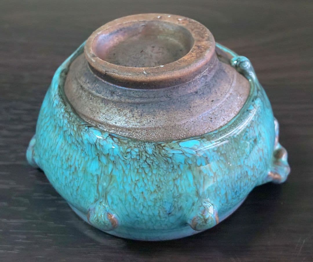 中国南宋時代 緑釉陶器 澱青釉紫紅斑 双耳香炉