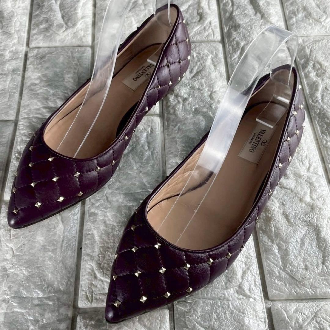 ヴァレンティノ ロックスタッズ キルティング フラットパンプス レザー 23.5