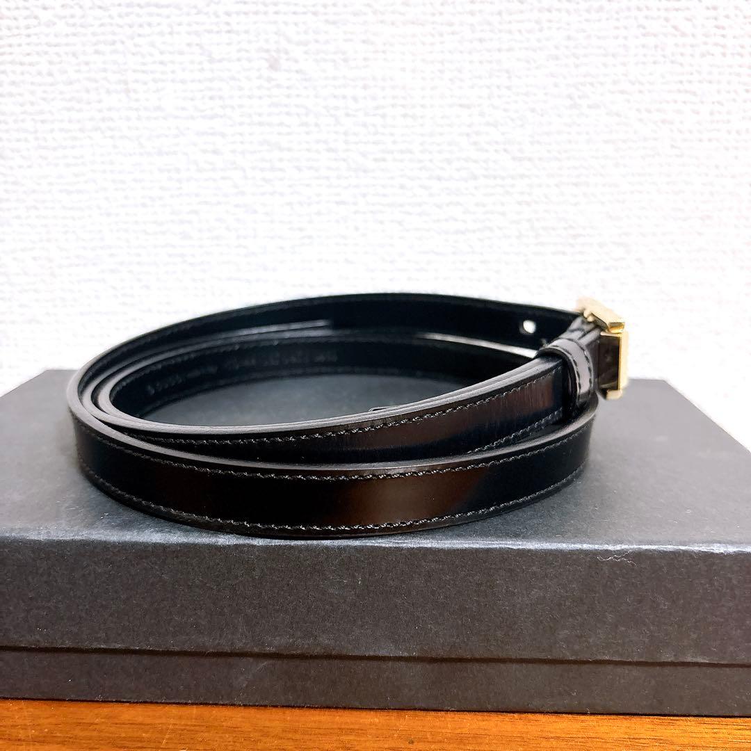 GUCCI グッチ ゴールドバックル レザーベルト ブラック 細ベルト