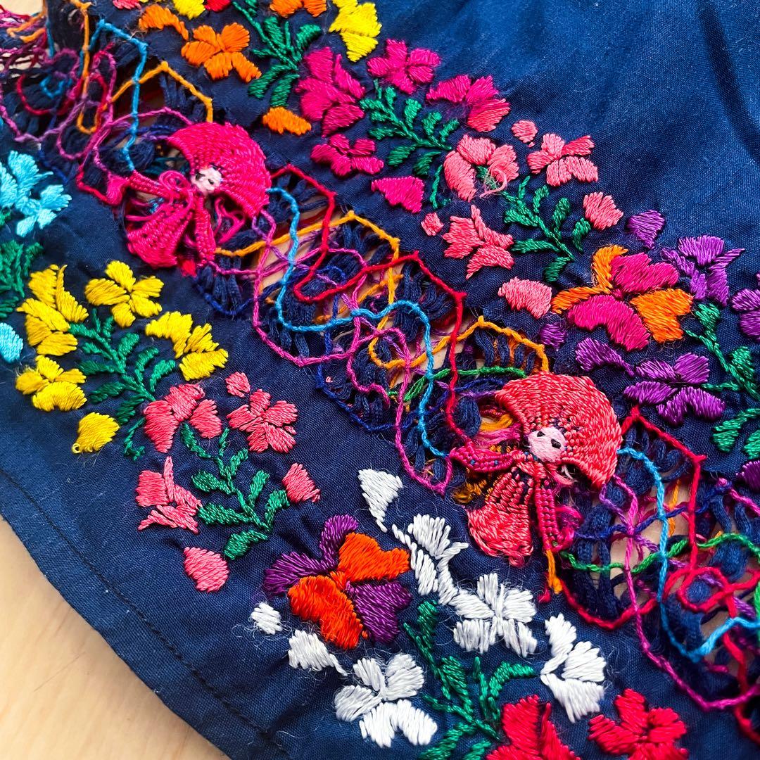 メキシコ刺繍　マリアさん　チュニック　ネイビー