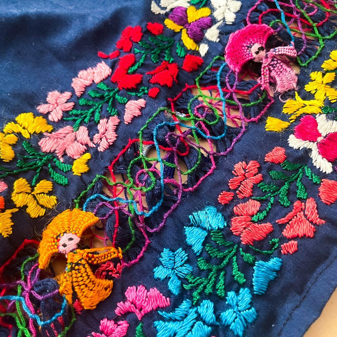 メキシコ刺繍　マリアさん　チュニック　ネイビー