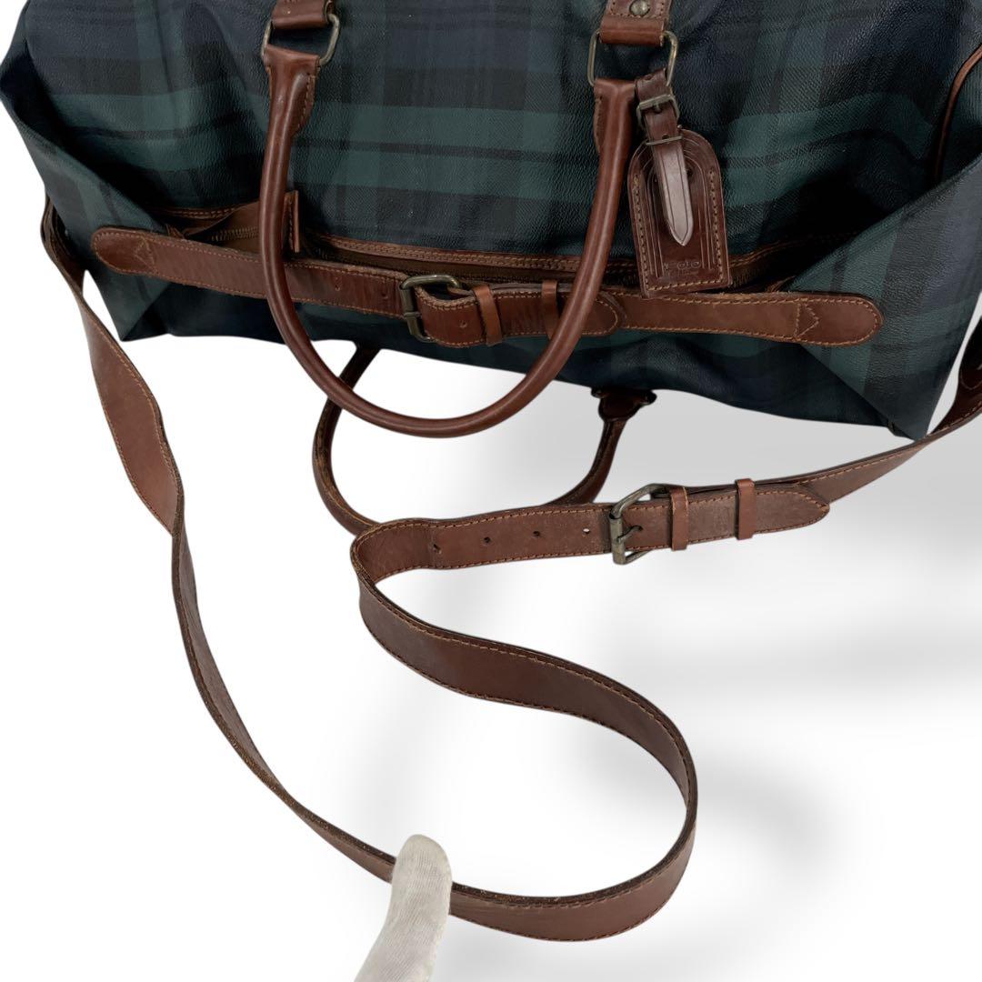 ポロラルフローレン　2way ボストンバッグ　チェック柄　旅行カバン　グリーン