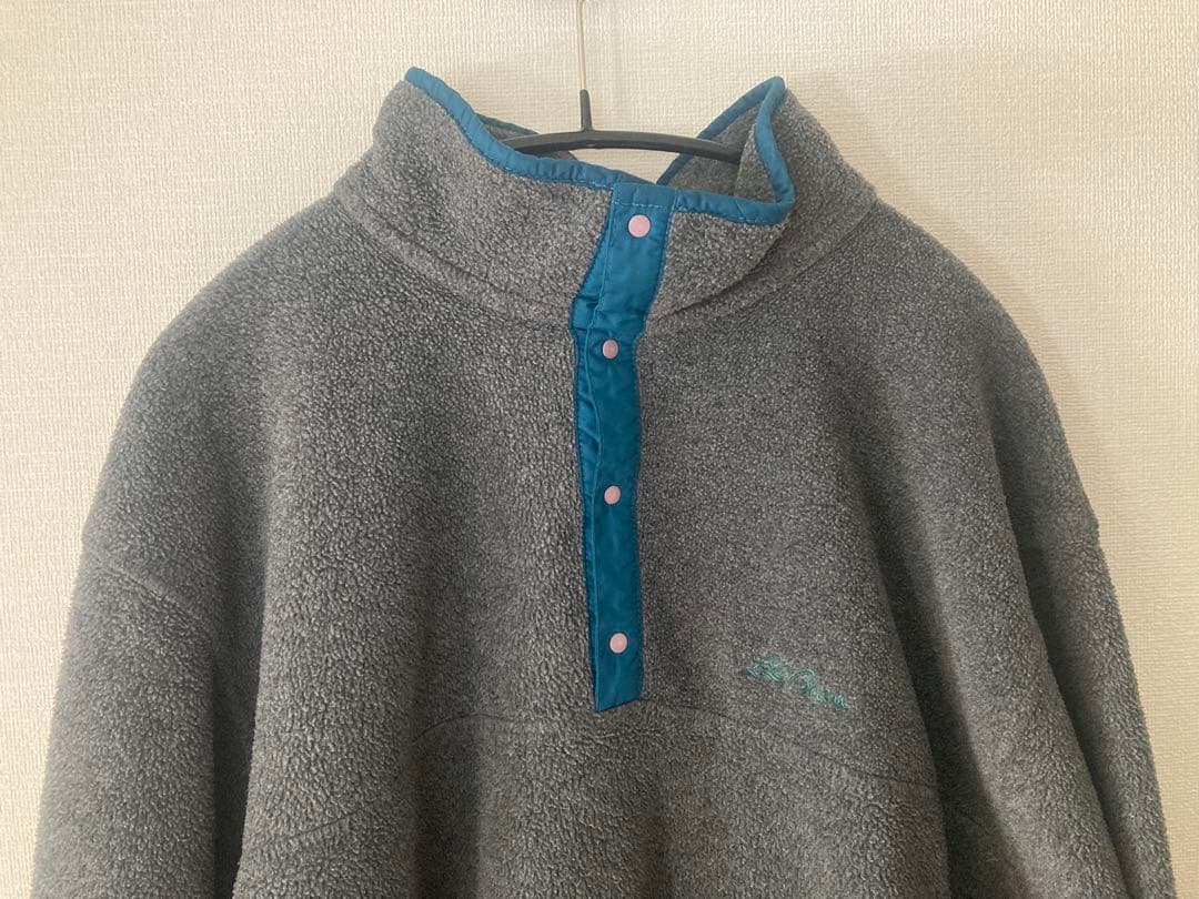 L.L.Bean スナップT フリースジャケット　グレー×ターコイズ