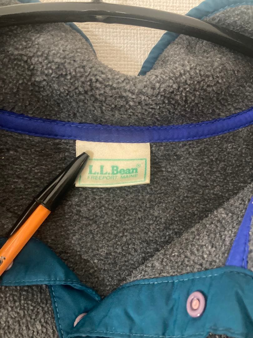 L.L.Bean スナップT フリースジャケット　グレー×ターコイズ