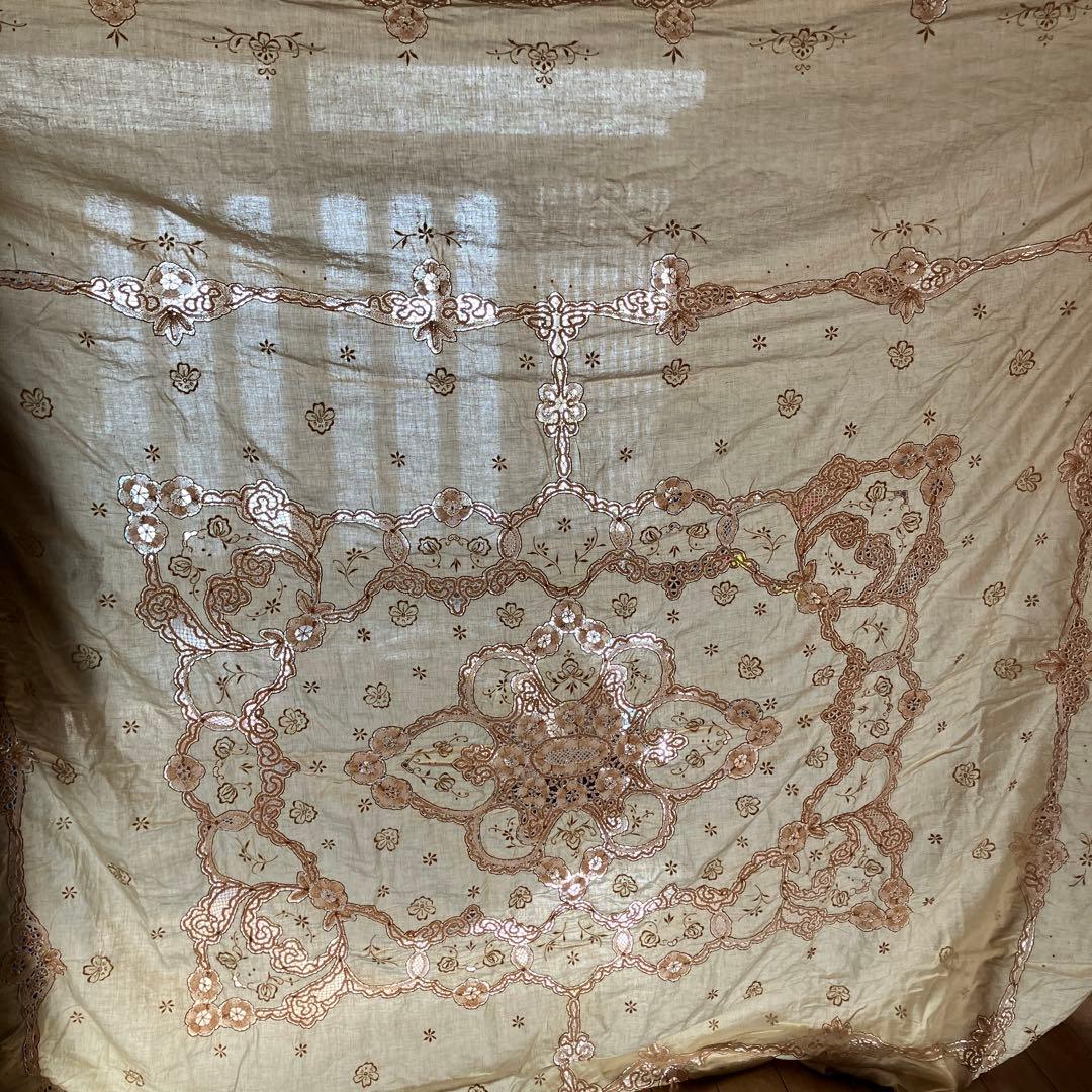 アンティーク　ヴィンテージ　ベージュ　レース (ベッドカバーレース) 綿